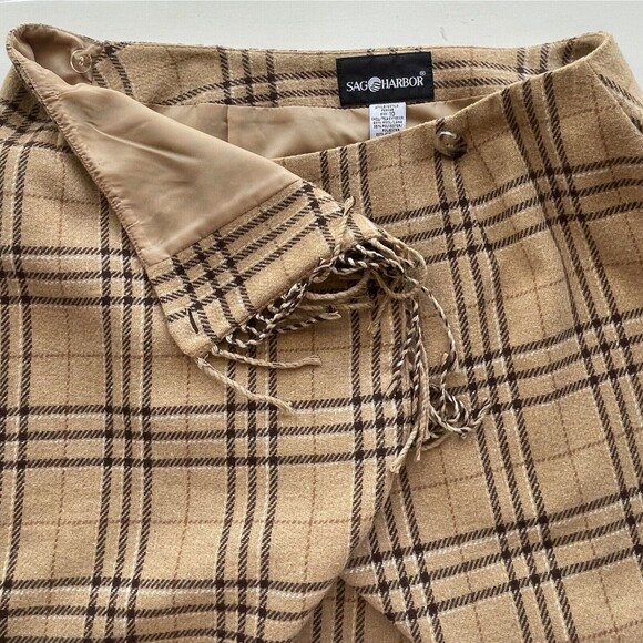 SAG HARBOR Wool Blend Skirt Tan Plaid Wrap Fringe Lined Women’s 10 - Picture 5 of 10